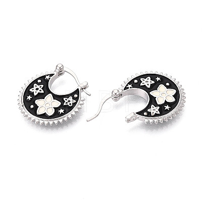 Flower Brass Enamel Hoop Earrings EJEW-Z157-02P-1