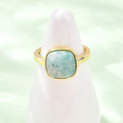 Natural Amazonite Finger Rings with Brass Findings G-H353-04G-03-1