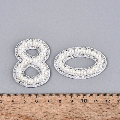 10Pcs ABS Plastic Imitation Pearl & Rhinestone & Cloth Number Cloth Patches PATC-T001-02M-1