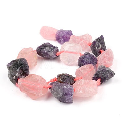 Rough Raw Natural Amethyst and Rose Quartz Beads Strands G-F595-I04-1