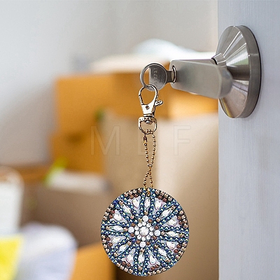 Acrylic Diamond Flat Round Pendant Keychain Kits PW-WG62905-01-1