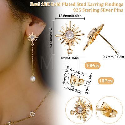 10Pcs Brass Micro Pave Clear Cubic Zirconia Stud Earring Findings KK-BBC0003-27-1