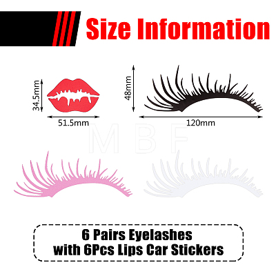 SUPERFINDINGS 6 Sets 3 Colors PVC Eyelashes & Lips Car Decorative Stickers DIY-FH0006-46-1