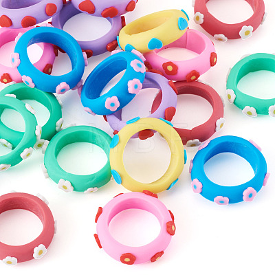 24Pcs 6 Colors Handmade Polymer Clay Finger Rings CLAY-TA0002-12-1