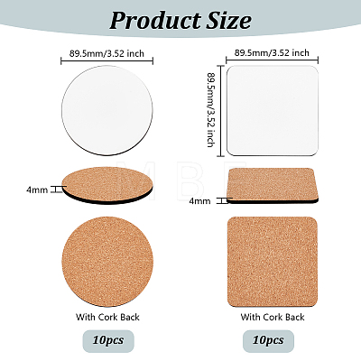 Olycraft 20Pcs 2 Styles Square & Flat Round MDF Cup Mats AJEW-OC0005-04-1