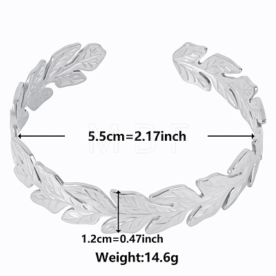 Non-Tarnish Vintage Leaf 304 Stainless Steel Cuff Bangles for Women YN2098-1-1