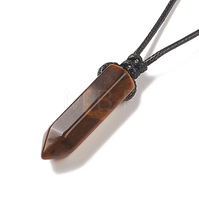 Natural Tiger Eye Bullet Pendant Necklace with Waxed Cords for Women NJEW-M196-02A-1