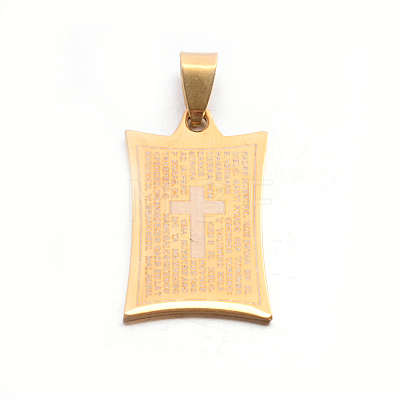 304 Stainless Steel Rectangle with Word Lord's Prayer Holy Pendants STAS-E090-75-1