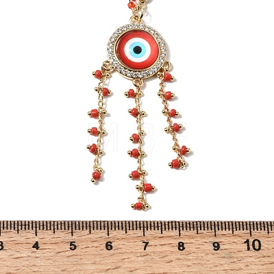 Boho Brass Resin Layered Tassel Red Evil Eye Pendant Necklaces NJEW-L014-04G-1