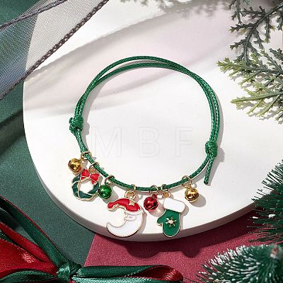 Christmas Wreath & Moon & Glove Alloy Enamel Charm Bracelets BJEW-JB10836-02-1