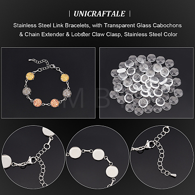 Round Tray 304 Stainless Steel Link Bracelets BJEW-AB00002-1