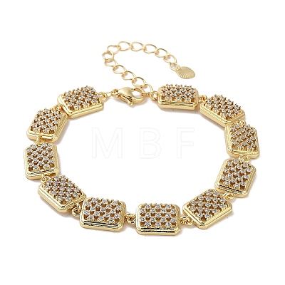 Rack Plating Brass Pave Clear Cubic Zirconia Rectangle Link Chain Bracelets for Women BJEW-R317-09G-1