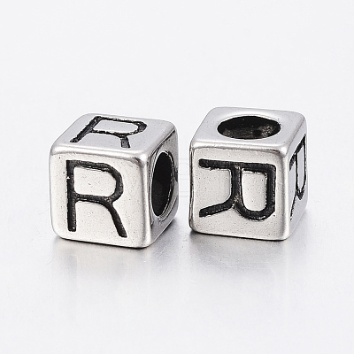 304 Stainless Steel Large Hole Letter European Beads STAS-H428-01AS-R-1