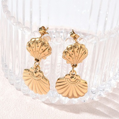 304 Stainless Steel Shell Pendant Necklaces & Stud Earrings Sets SA-CBA2C2A-05G-1