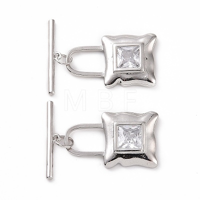 Brass Pave Clear Cubic Zirconia Toggle Clasps KK-E068-VC181-1
