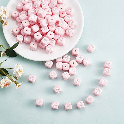 20Pcs Pink Cube Letter Silicone Beads 12x12x12mm Square Dice Alphabet Beads with 2mm Hole Spacer Loose Letter Beads for Bracelet Necklace Jewelry Making JX435F-1