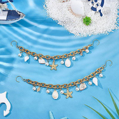 2Pcs Ocean Theme Aluminum Cable Chains Boot Strap Chains HJEW-SP00030-1