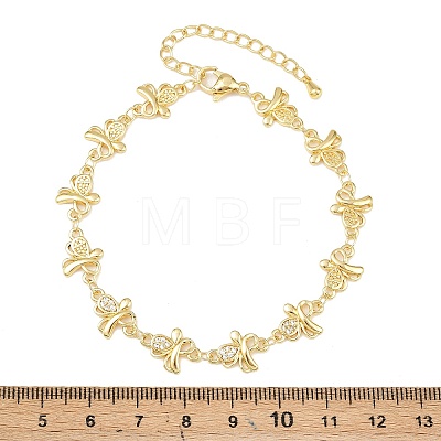 Brass Micro Pave Clear Cubic Zirconia Link Chain Bracelets for Women BJEW-A090-10A-G-1