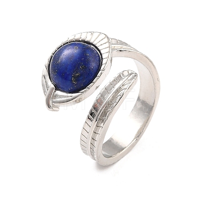 Oval Natural Lapis Lazuli Cuff Ring RJEW-I079-01F-1