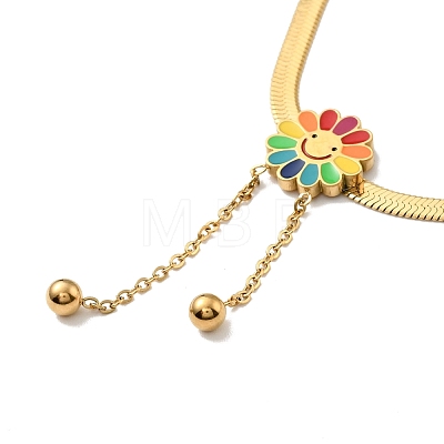 Colorful Enamel Sunflower with Tassel Pendant Necklace NJEW-G036-09G-1