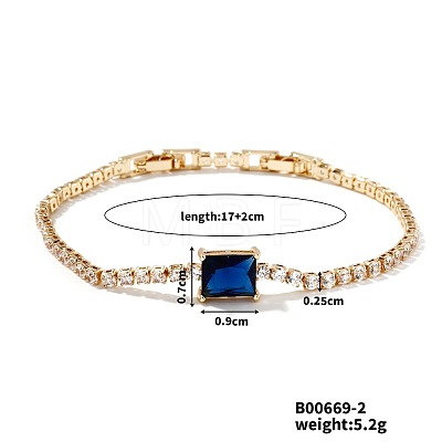 Elegant and Versatile Rectangle Brass Cubic Zirconia Bracelets for European and American Fashion QL5607-2-1