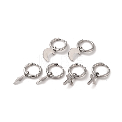 Non-Tarnish 3 Pairs 3 Styles 304 Stainless Steel Hoop Dangle Earrings for Women EJEW-K279-09A-P-1