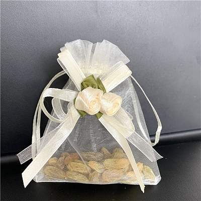 10Pcs Organza Gift Drawstring Bags with Rose PW-WGCF1DC-12-1