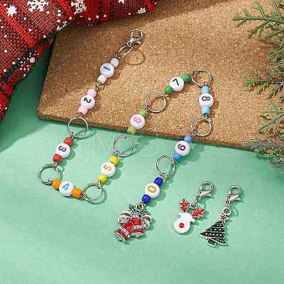 3Pcs Christmas Theme Knitting Row Counter Chains & Locking Stitch Markers Kits HJEW-JM01338-01-1