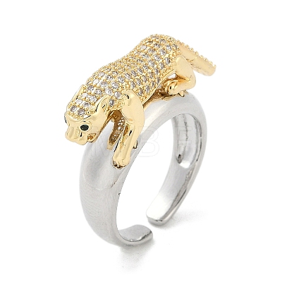 Brass Micro Pave Clear Cubic Zirconia Cuff Rings for Women Men RJEW-Z080-02GP-02-1