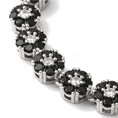 Rack Plating Brass Pave Cubic Zirconia Flower Link Necklaces for Women NJEW-B108-01P-04-1