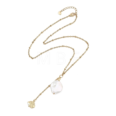 Summer Natural Baroque Keshi Pearl & 304 Stainless Steel Sea Animal Pendant Satellite Chain Y Lariat Necklaces NJEW-JN06049-04-1