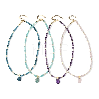 Natural Gemstone Pendant Faceted Round Gems and Natural Pearl Beaded Necklaces for Women NJEW-JN06351-1