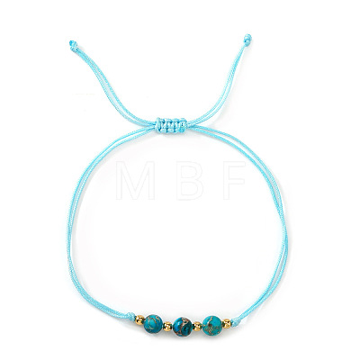 Adjustable Summer Dyed Synthetic Imperial Jasper Round Braided Bead Bracelets UQ9789-3-1