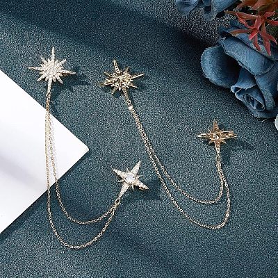  2Pcs Star with Tassel Chain Brooch Pin JEWB-NB0001-12-1