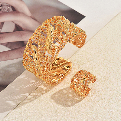 Vintage Alloy Filigree Cuff Bangle & Ring Set RU3471-1