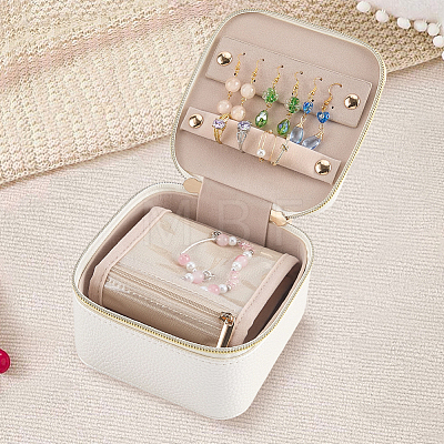 Portable Travel PU Leather Jewelry Storage Zipper Boxes with Handle CON-WH20005-28A-1