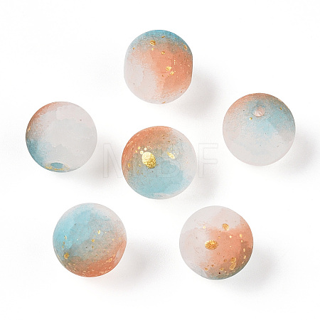 Frosted Baking Paint Crackle Glass Beads with Glitter Powder DGLA-T004-01C-1