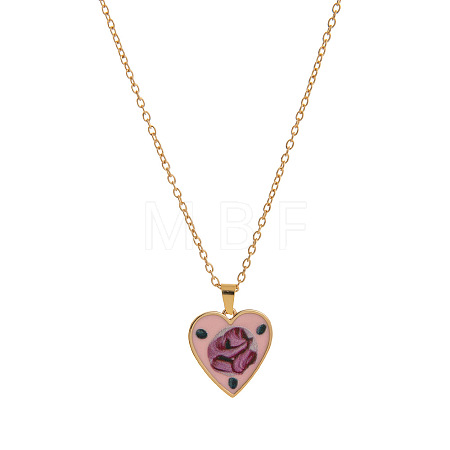 Bohemian Printed Brass Enamel Pendant Curb Chain Necklaces for Women WGBEA98-06-1