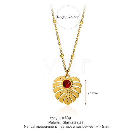 304 Stainless Steel Glass Leaf Pendant Satellite Chain Necklaces for Women WG6ADB0-02-1
