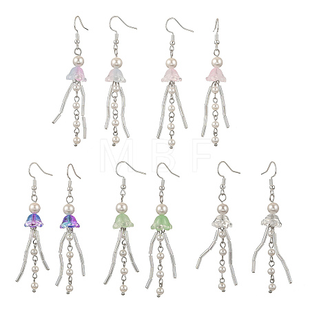 Shell Pearl & Glass Dangle Earrings EJEW-JE07528-1