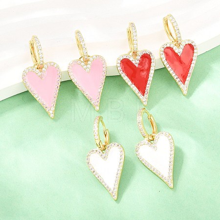 Valentine's Day Heart Brass Micro Pave Clear Cubic Zirconia Hoop Earrings EJEW-Z164-10G-1