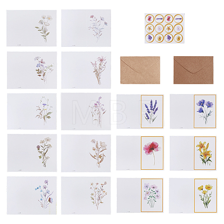 12Pcs Flower Paper Postcard with 12Pcs Rectangle Blank Kraft Paper Envelopes and 12Pcs Stickers Kits DIY-WR0005-62-1