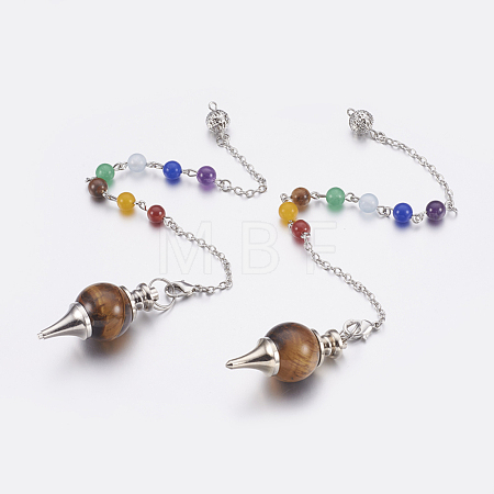 Natural Tiger Eye Sphere Dowsing Pendulums MAK-P009-E01-1