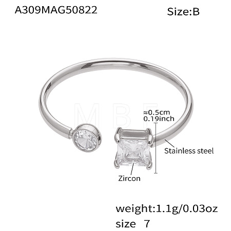 304 Stainless Steel Pave Clear Cubic Zirconia Cuff Open Rings WG1C9FF-02-1