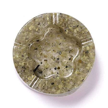 Resin with Natural Rutilated Quartz Chip Stones Ashtray DJEW-F015-05G-1