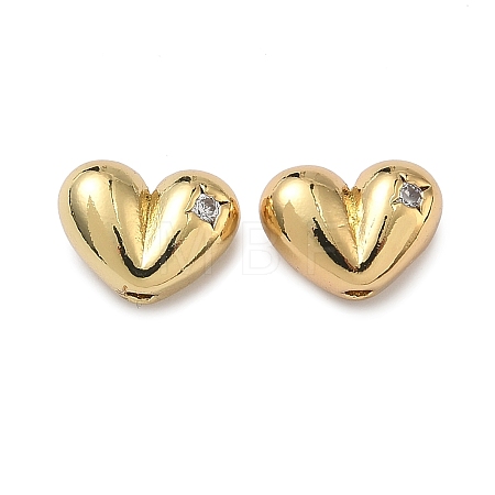 Heart Brass Micro Pave Clear Cubic Zirconia Beads KK-H256-11G-1