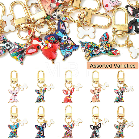 10Pcs 10 Styles Alloy Enamel Dog with Bone Pendant Decorations HJEW-YW00297-1