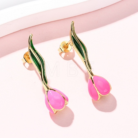 Brass Enamel Stud Earrings EJEW-F390-02G-02-1