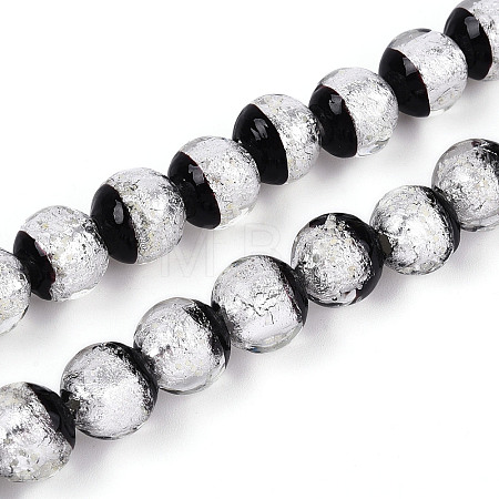 Luminous Handmade Lampwork Silver Foil Beads Strand FOIL-N029-03F-1