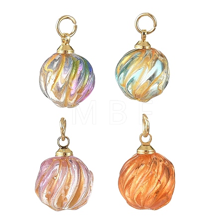 Baking Paint and Golden Metal Enlaced Glass Pendants PALLOY-JF05670-02-1